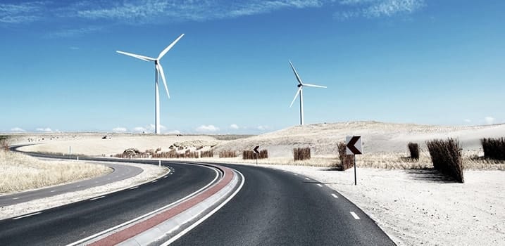 Windmills on road