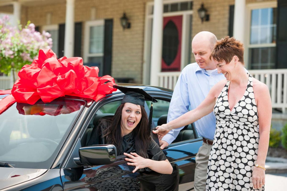 graduate in new car