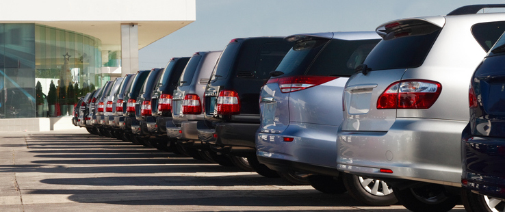 Cars lined up at dealership